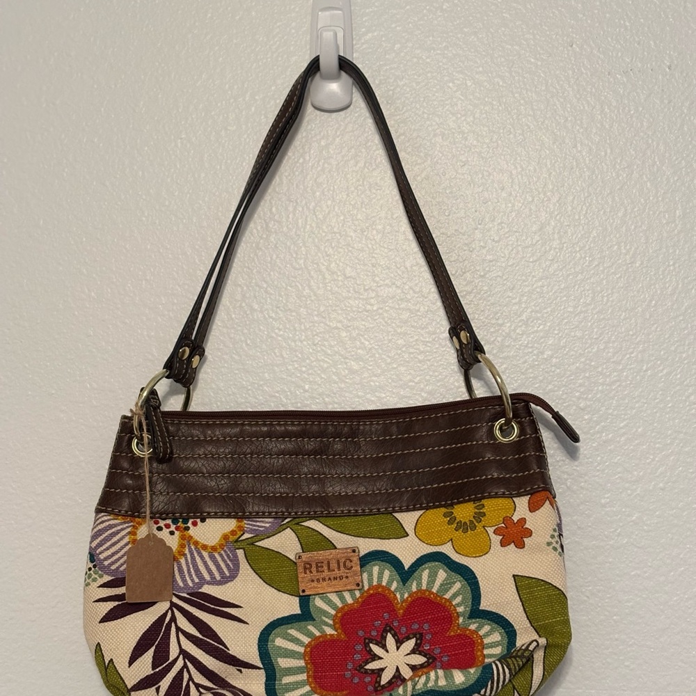Relic Brown Shoulder Bag with Floral Design